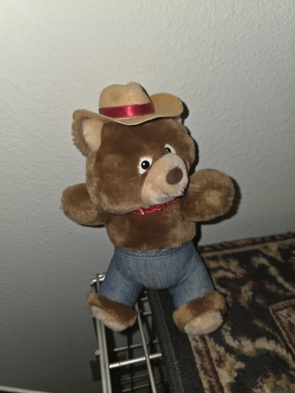 Whatabear Brown Plush Bear Toy with Cowboy Hat and Blue Jeans